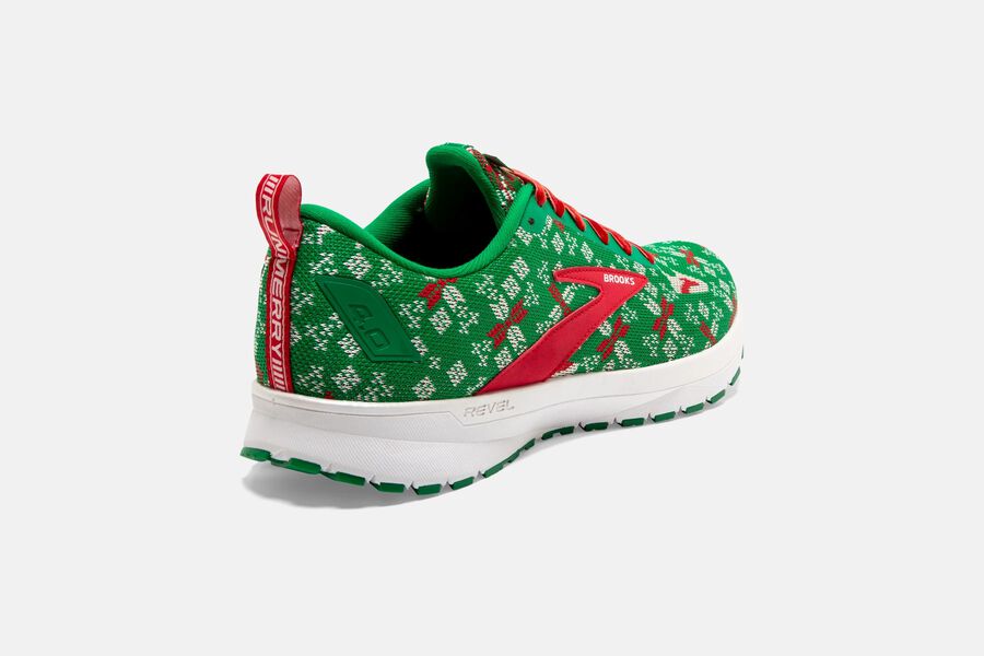 Brooks Running Shoes Womens Green/Red/White - Revel 4 Road - 9167-RVQZO